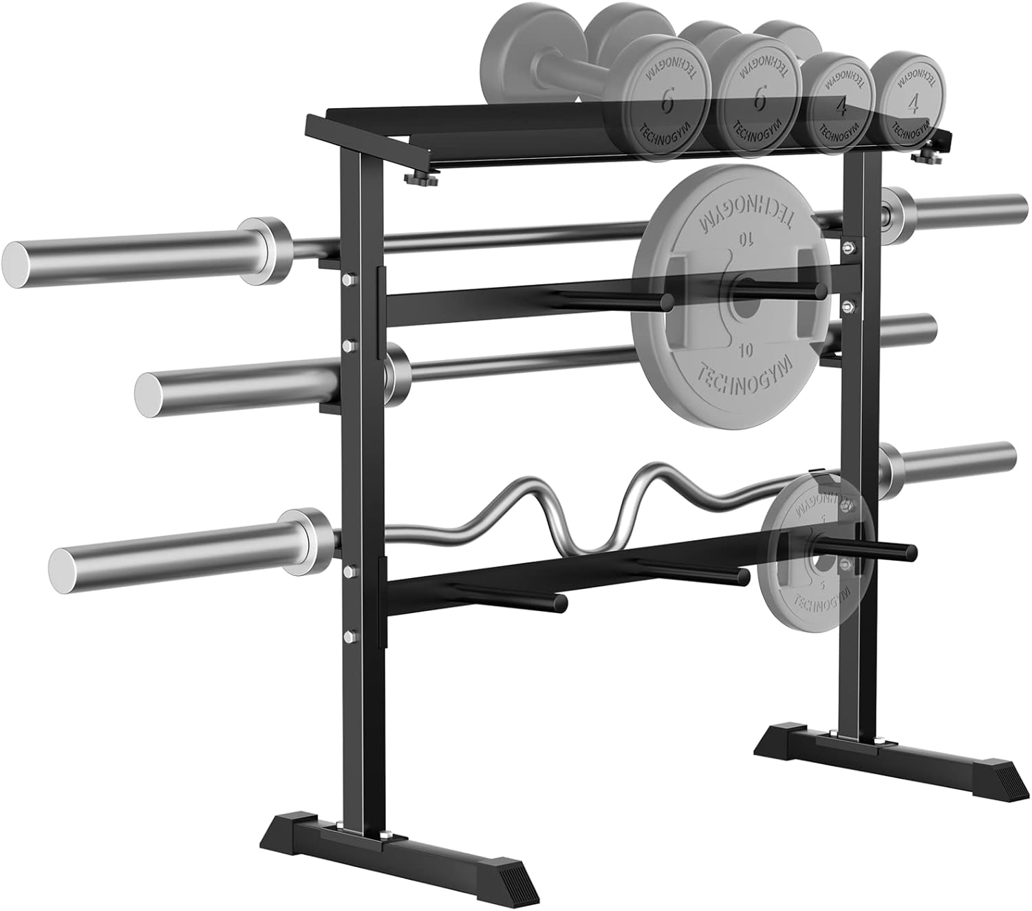 Home Gym Gym - ホームジム筋力トレーニングウェイト収納ラック - 金属製、黒色、コンパクトデザイン