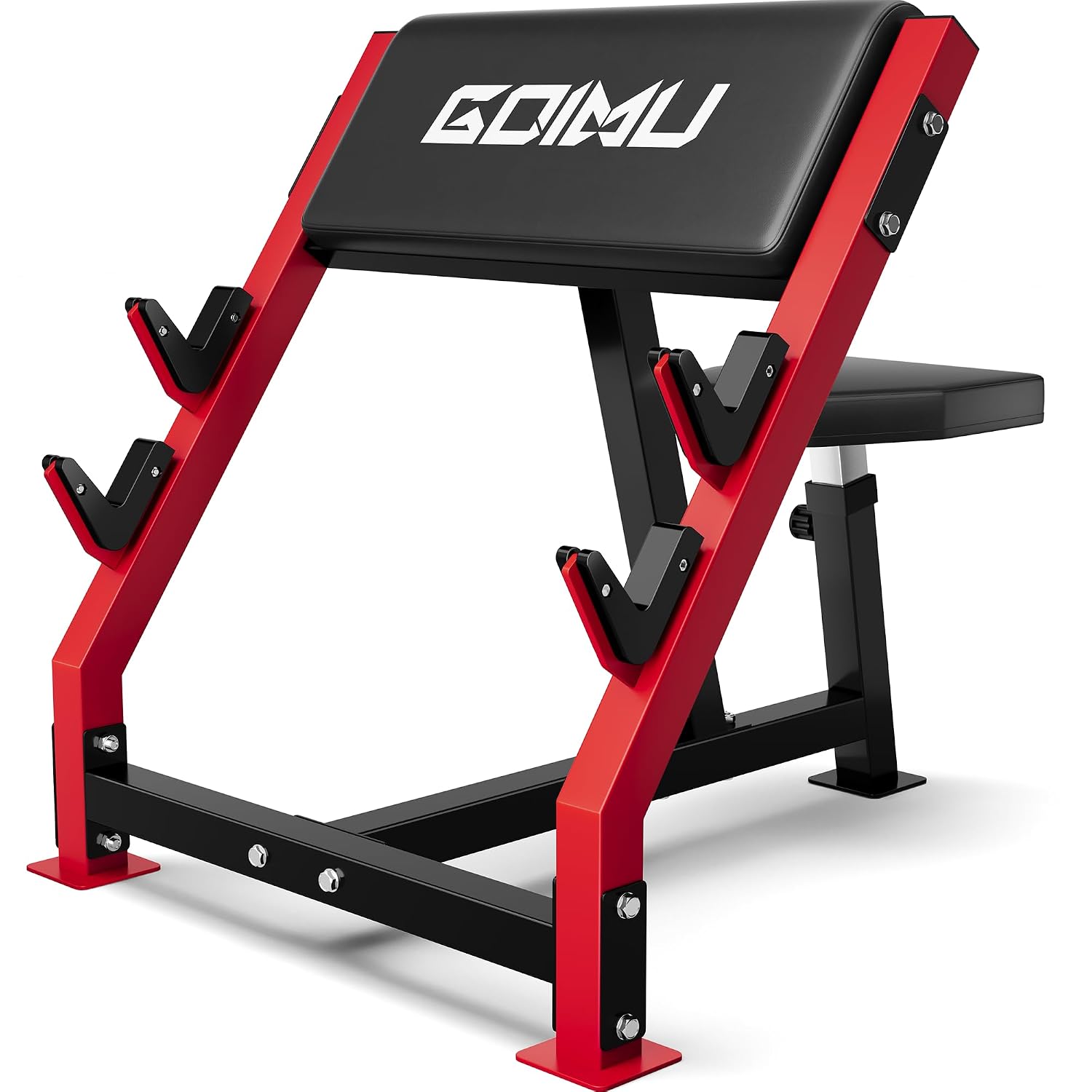Barbell Curl Bar - 調整可能なプリーチャーカールベンチ、独立型バーベル・ダンベル・バイセップステーション、ホームジム用バーホルダー2本付き、カスタマイズ可能