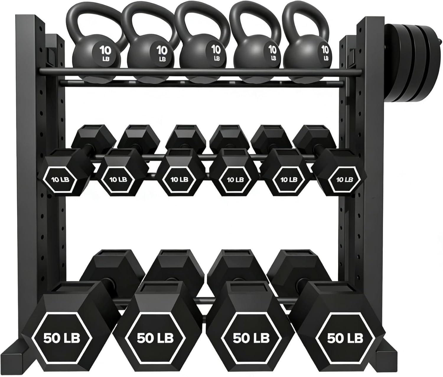 Home Gym Dumbbells - ホームジム用、スチール製、シルバーカラー、高さ調節可能、耐荷重1000ポンド、3段ダンベルラック、コンパクト収納