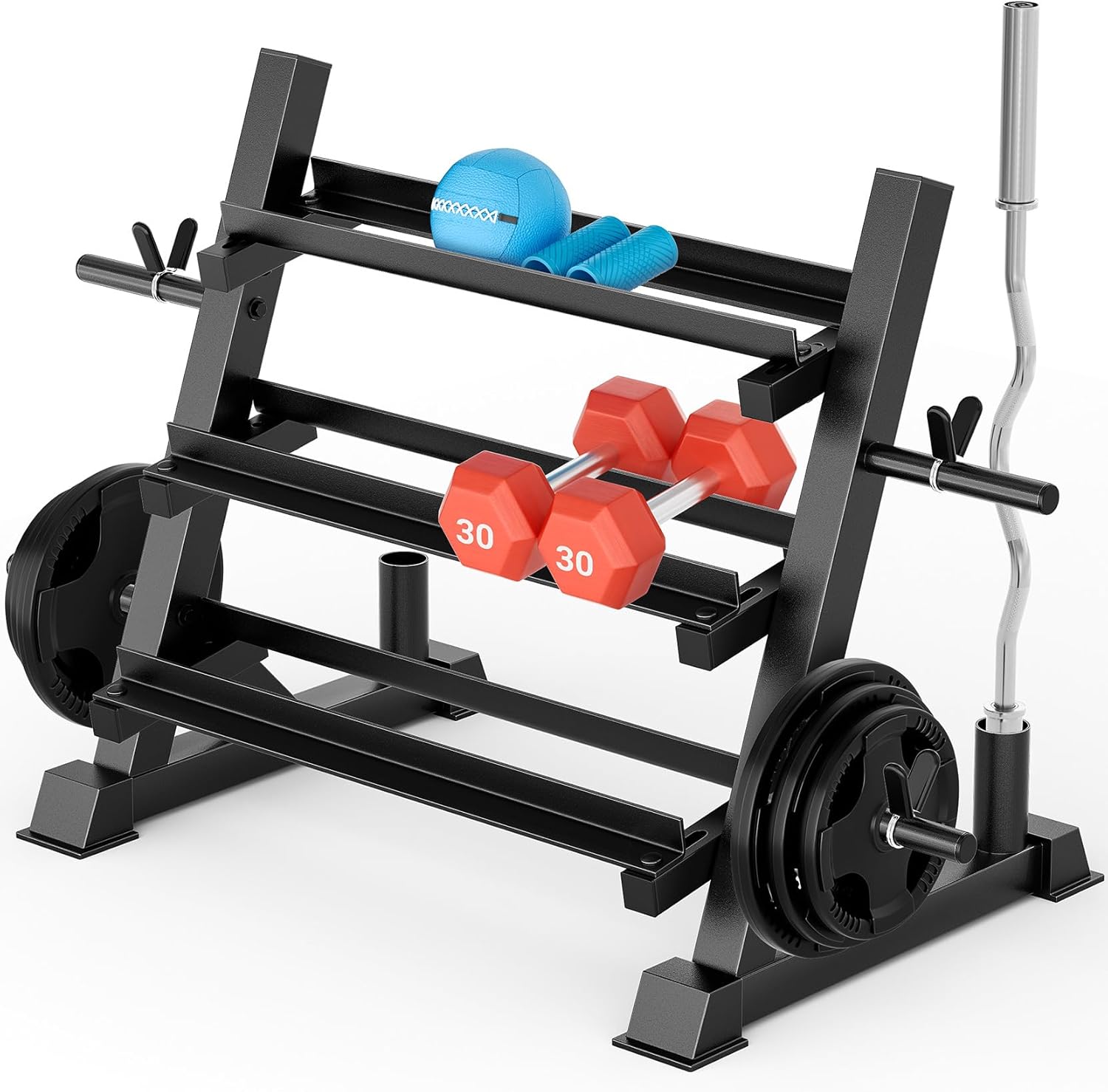 Home Gym Dumbbells - ホームジム用、頑丈な素材、ブラウンカラー、耐荷重1100ポンド、3段調節可能で多機能なダンベルラック