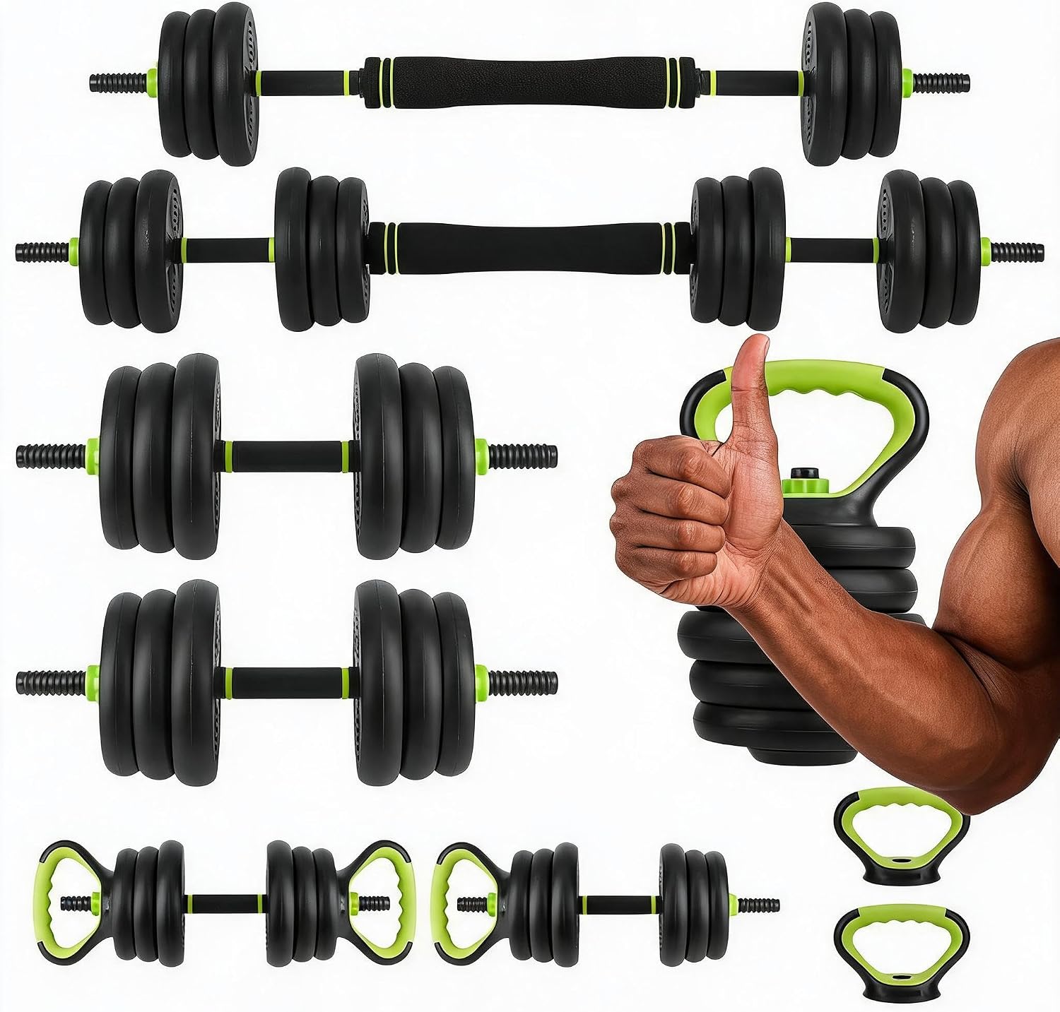 Home Gym Options - 4 in 1調整可能なダンベルセット、44ポンドのフリーウェイトセット、ダンベル、バーベル、ケトルベル、プッシュアップとして使用可能、ホームジムフィットネスエクササイズ用