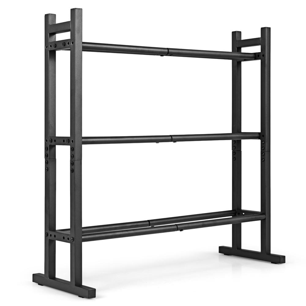 Home Gym Gym - 頑丈な3段ダンベルラック、粉体塗装スチール製ウェイト収納スタンド、耐荷重529ポンド、調整可能なフィットネス機器オーガナイザー、ホームジム、ガレージ用、ブラック