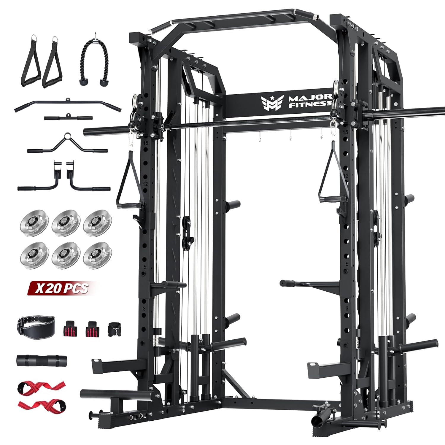 Home Gym With Smith Machine - スミスマシン ホームジム スクワットラック プーリーバー デュアルラットプルダウン ケーブルクロスオーバー