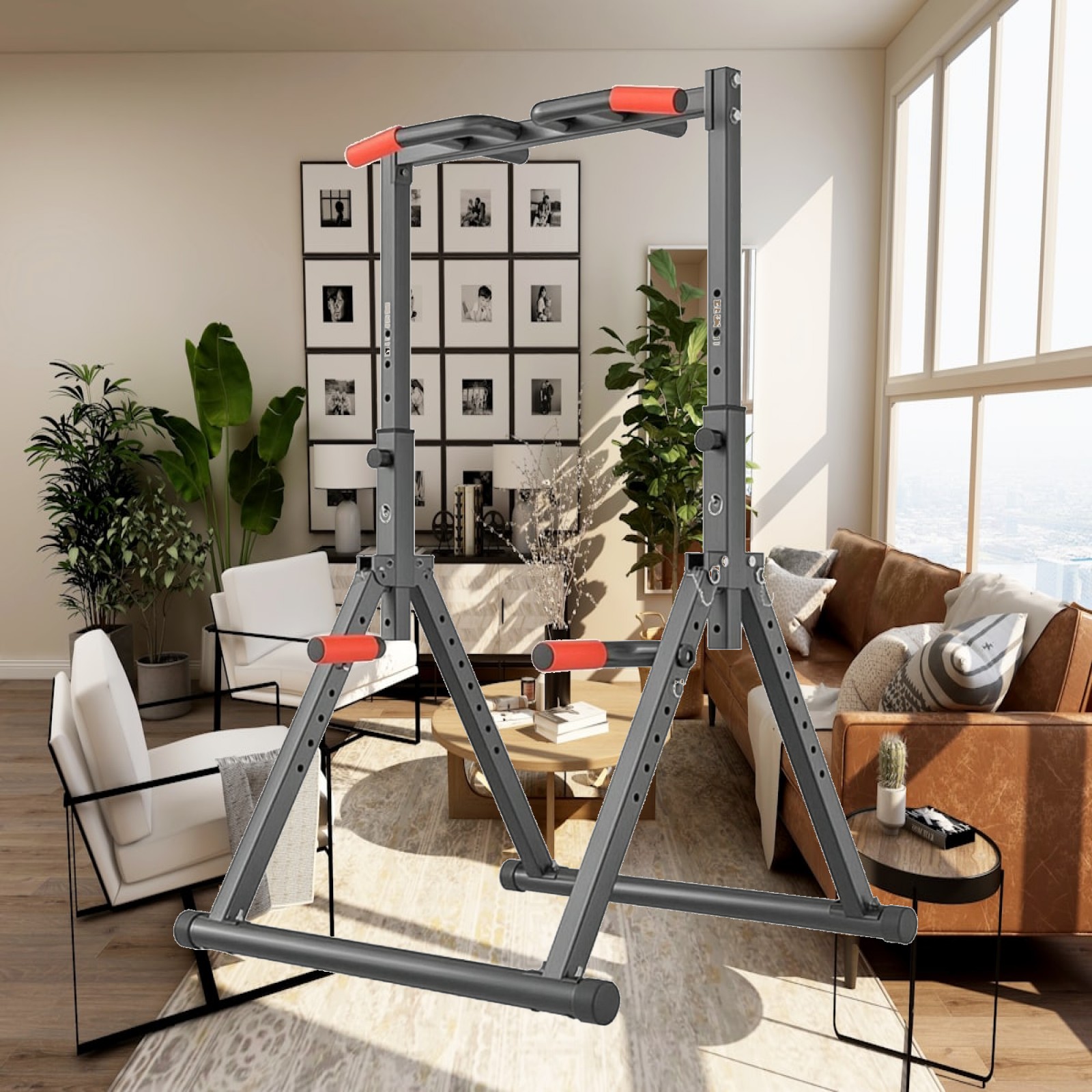 Home Gym Workout - 調整可能な子供用懸垂バー、フォームハンドル付き、室内筋力トレーニング器具、頑丈なホームジム用ボディビルディングツール