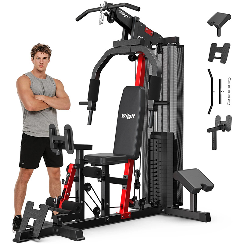 Home Gym Leg Extension Machine - Poobooホームジムトレーニング機器、148ポンドのウェイトスタック、ラットプルダウン、チェストプレス、レッグエクステンション、筋力トレーニング用の全身トレーニングマシン、多機能フィットネス機器