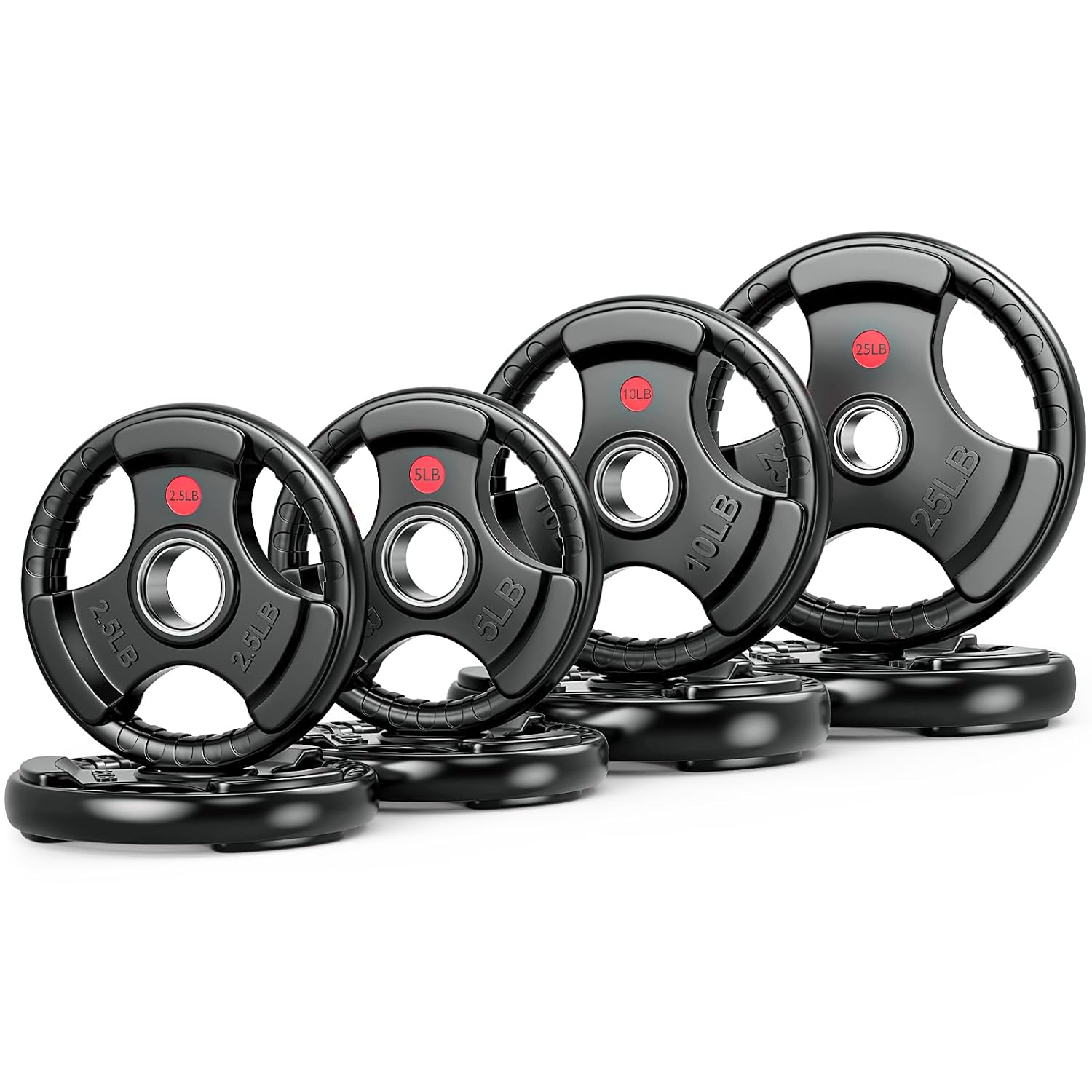 Home Gym Custom - 2インチゴムコーティングオリンピックウェイトプレート、2.5-250ポンドバーベルウェイトセット、3グリップデザイン、静音ホームジム用、カスタマイズ可能