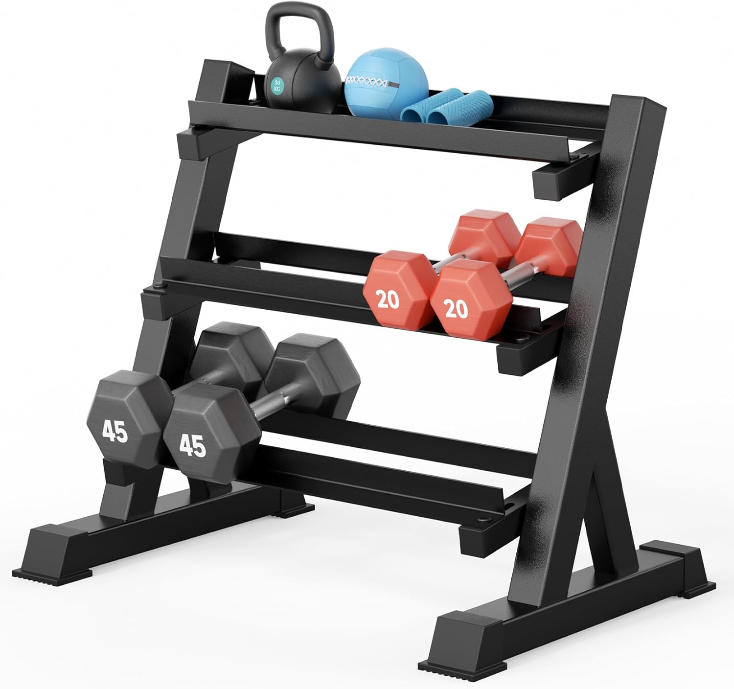Home Gym Dumbbells - ホームジムダンベルラック、3段＆5段、コンパクト、耐荷重1100ポンド、頑丈なスチール製