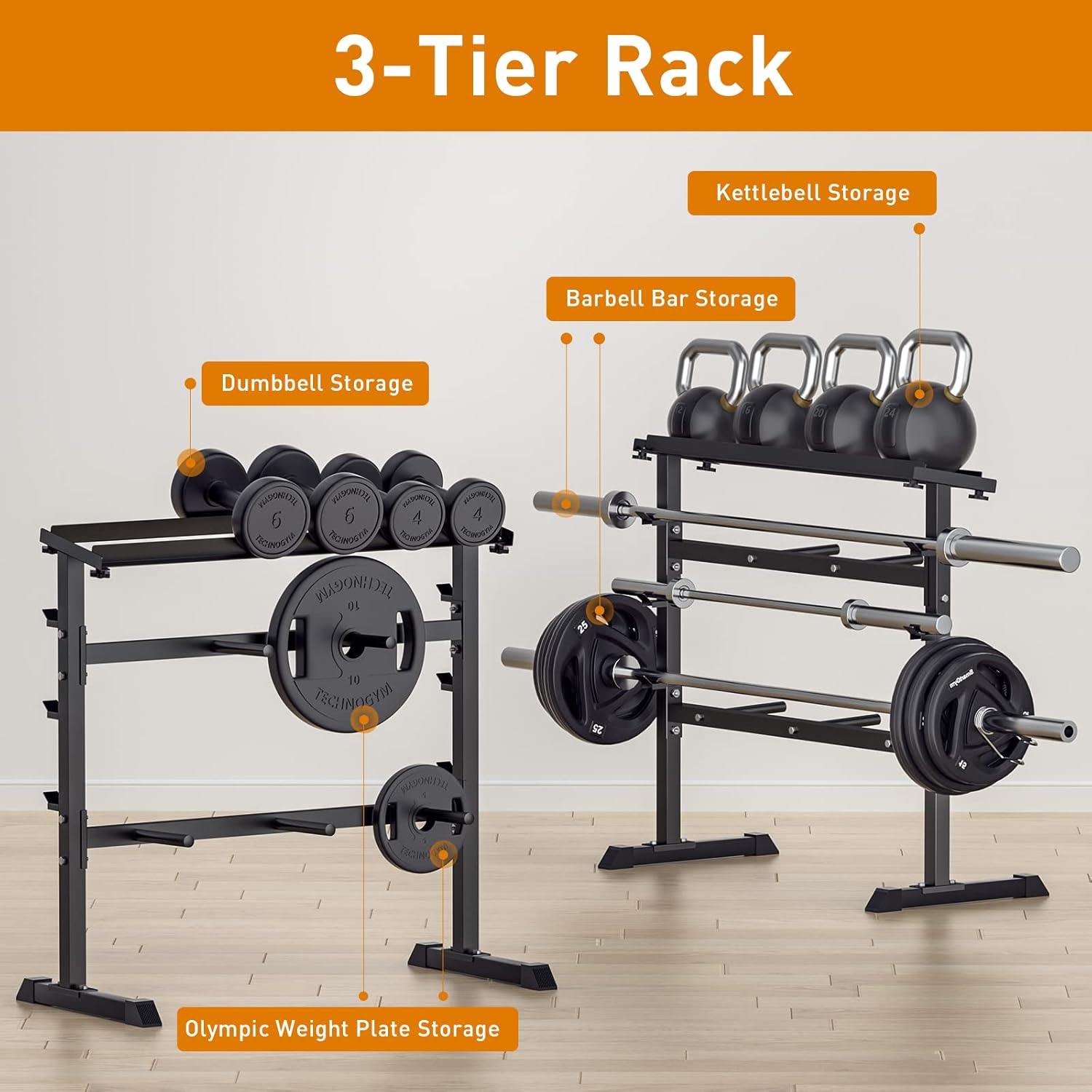 ホームジム筋力トレーニングウェイト収納ラック - 金属製、黒 - Home Gym Gym のレビューと価格