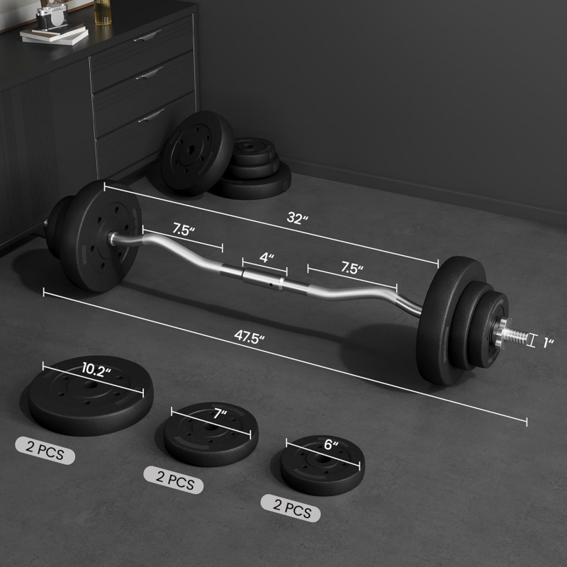 バーベルセット - カールバー & ウェイト (66LB、5 - Barbell Curl Bar のレビューと価格