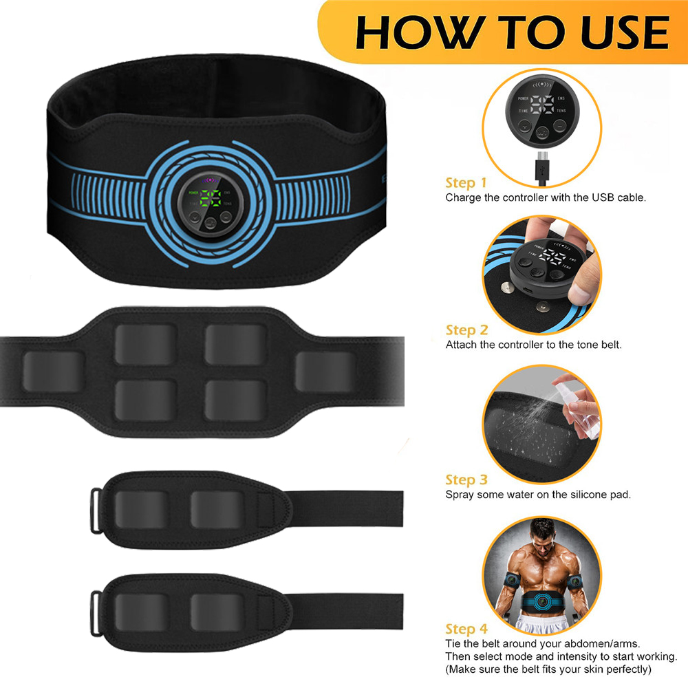 USB 充電式腹筋トレーナー腹部調色ベルト筋肉トナーウエスト - Home Gym Options のレビューと価格