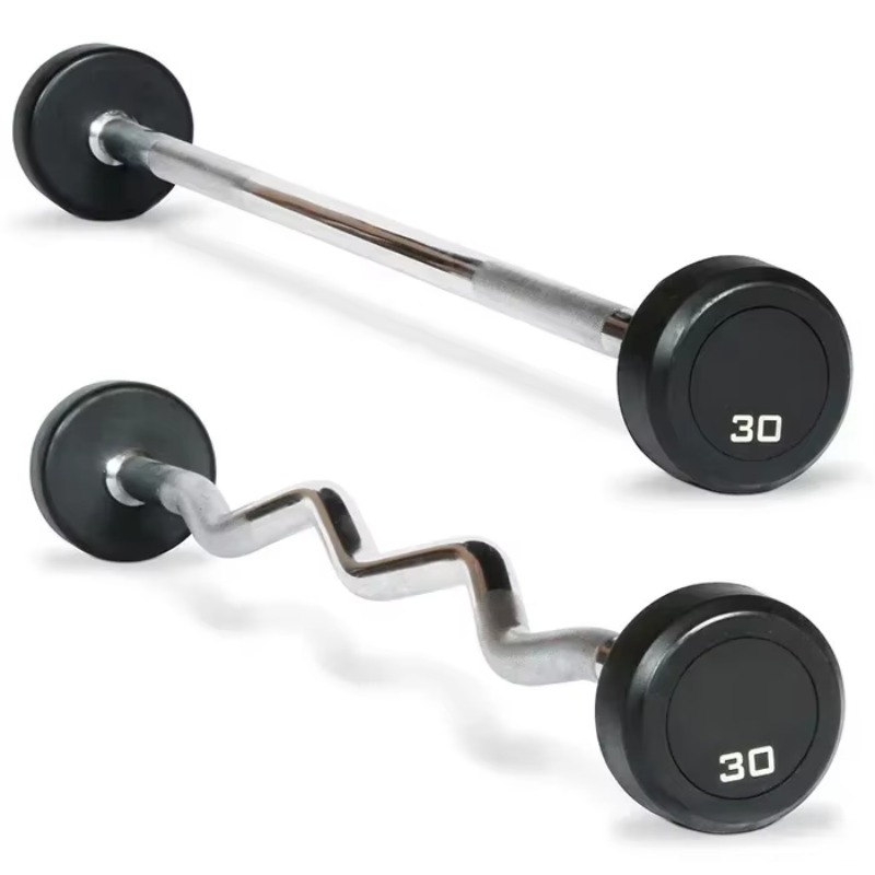 ラウンドラバーコーティングカール固定バーバーベルセット固定バ - Barbell Curl Bar のレビューと価格