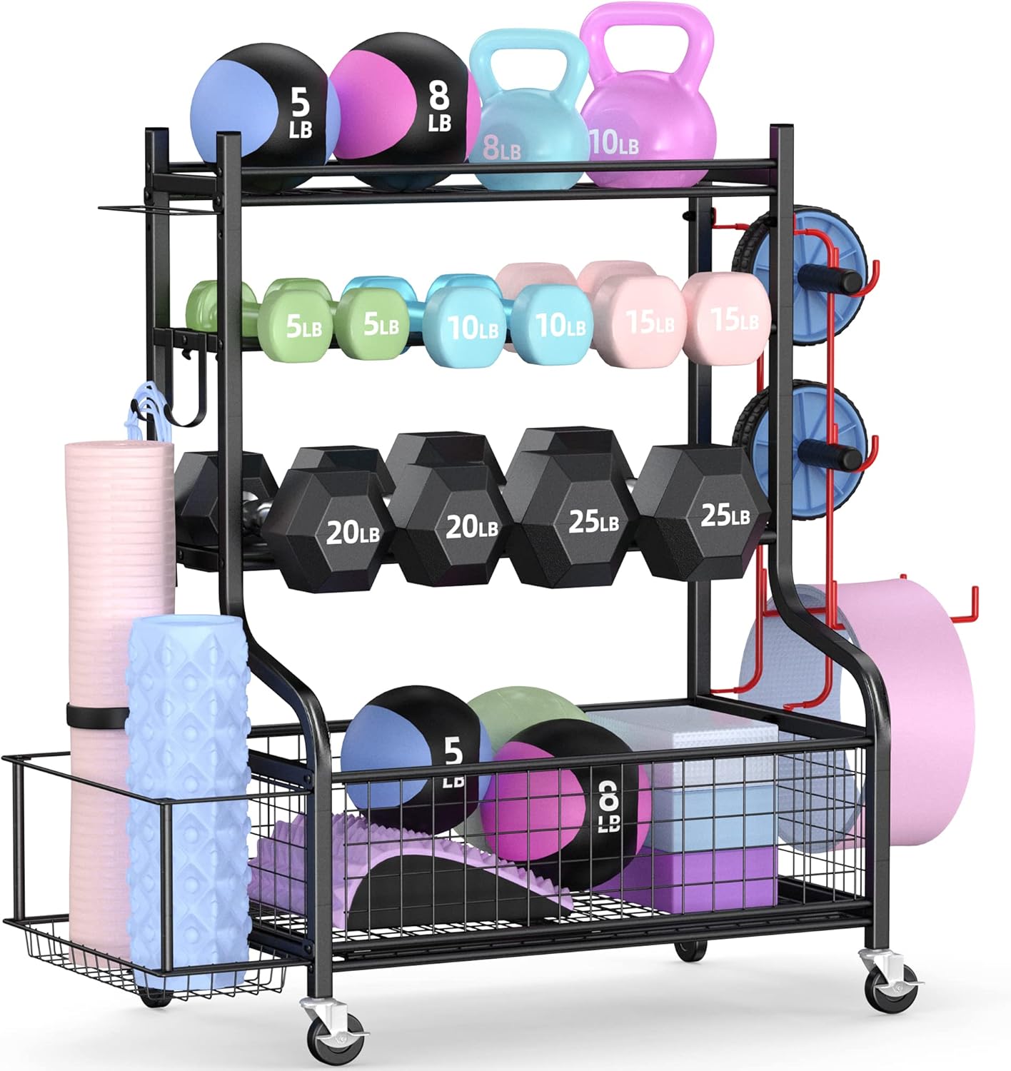 ホームジムダンベルラック（ホイール付き）、頑丈なスチール製、 - Home Gym Dumbbells のレビューと価格