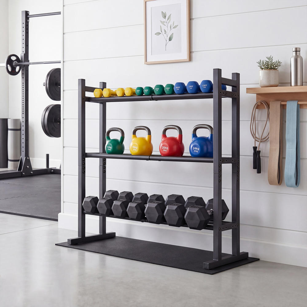 頑丈な3段ダンベルラック、粉体塗装スチール製ウェイト収納スタ - Home Gym Gym のレビューと価格
